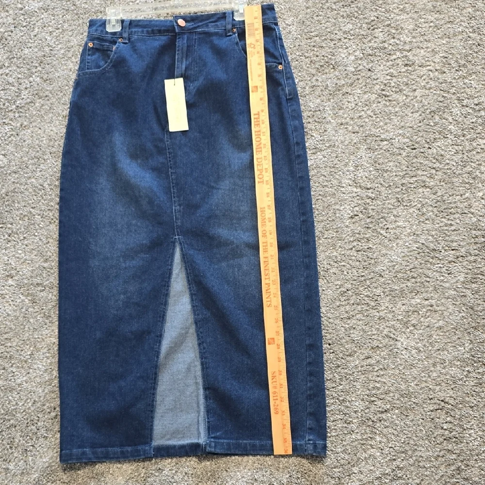 Rachel Zoe Dark Blue Denim Maxi Skirt with Front Slit - Picture 3 of 9